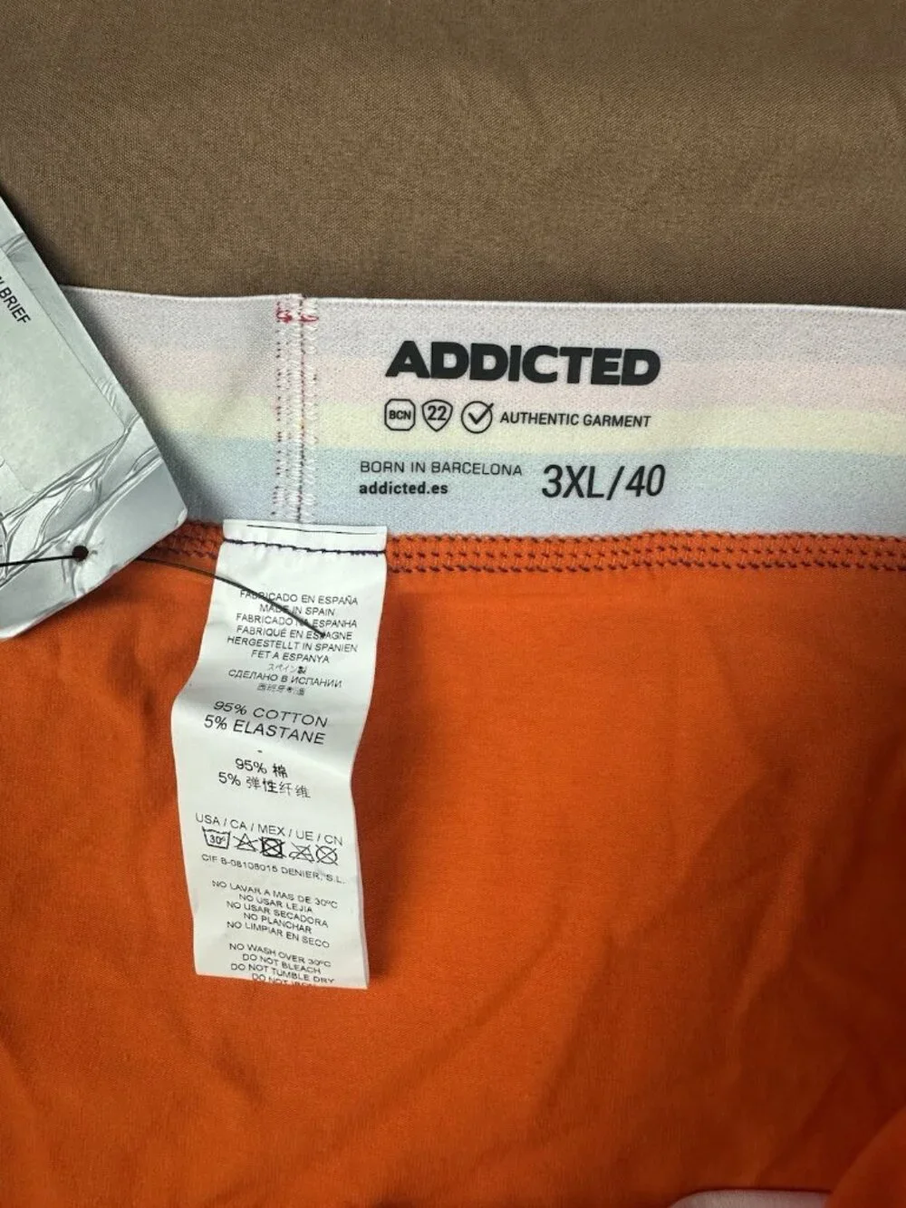 ADDICTED Rainbow Pride Briefs Orange Cotton Men's Underwear Size 3XL / 40 NWT